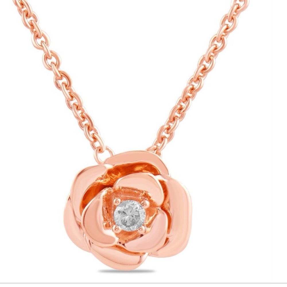 Disney Enchanted Belle Rose Gold Diamond Rare Necklace
